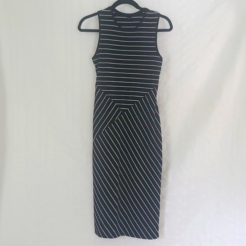 MOSSIMO Ribbed Fitted Mid-Length Dress Black w/ White Stripes Size XS